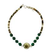Bracelet Minorquine Marron Et Malachite Avec il De Sainte Lucie