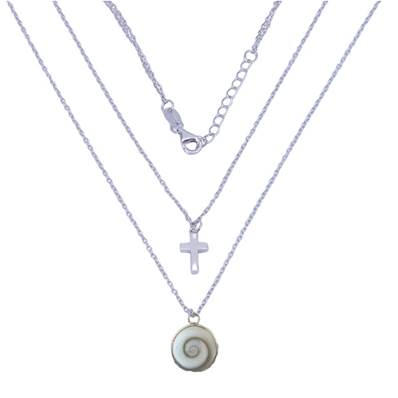 Collier Double Argent 925 Croix et Oeil de Sainte Lucie