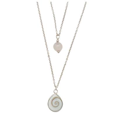 Collier Double Chaîne Argent 925 Oeil de Sainte Lucie et Quartz Rose