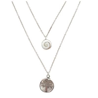 Collier Double Chaîne Argent 925 Arbre de Vie et Oeil de Sainte Lucie