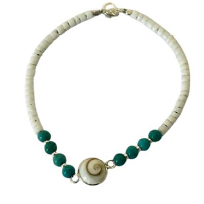 Bracelet Minorquine Blanche Et Turquoise Avec Œil De Sainte Lucie