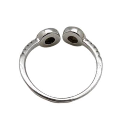 Bague Argent Rhodiée Double Œil De Sainte Lucie Pavée