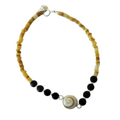 Bracelet Minorquine Marron Et Pierre De Lave Avec Œil De Sainte Lucie