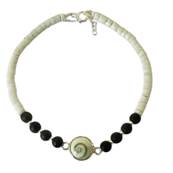 Bracelet Minorquine Blanche Et Pierre De Lave Avec il De Sainte Lucie