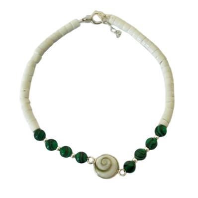 Bracelet Minorquine Blanche Et Malachite Avec Œil De Sainte Lucie