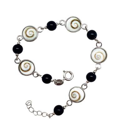 Bracelet Argent Œil De Sainte Lucie Et Perles Noires