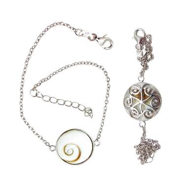 Bracelet Argent Spirale Et Cabochon Rond Œil De Sainte Lucie