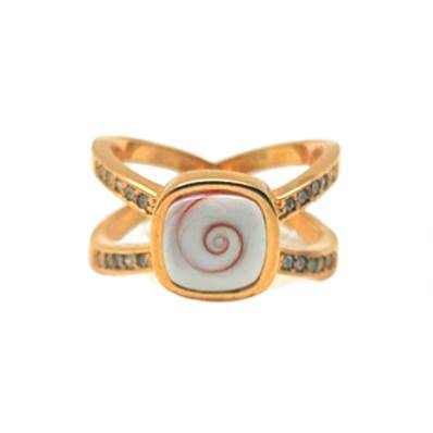Bague Plaqué-Or 750/°°° Oeil de Méditerrannée – double anneau pavé