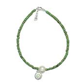 Bracelet Perles Vert Fonc Et Perle Deau Douce Avec il De Sainte Lucie