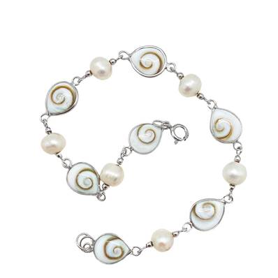 Bracelet Argent Œil De Sainte Lucie Et Perles Blanches