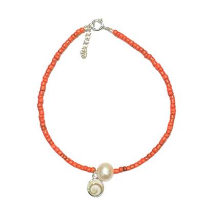 Bracelet Perles Rouges Et Perle D’eau Douce Avec Œil De Sainte Lucie