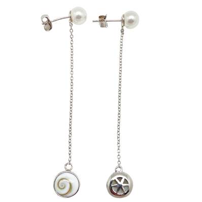 Boucles D’Oreilles Longues Oeil De Sainte Lucie Perles Argent 925 Rhodié