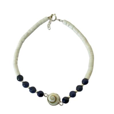 Bracelet Minorquine Blanche Et Lapis Lazuli Avec Œil De Sainte Lucie