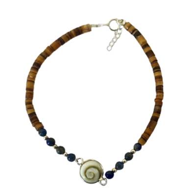 Bracelet Minorquine Marron Et Lapis Lazuli Avec Œil De Sainte Lucie