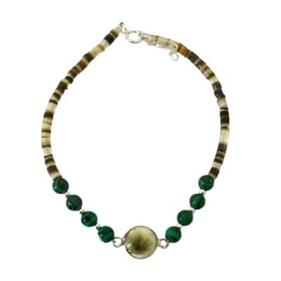 Bracelet Minorquine Marron Et Malachite Avec Œil De Sainte Lucie