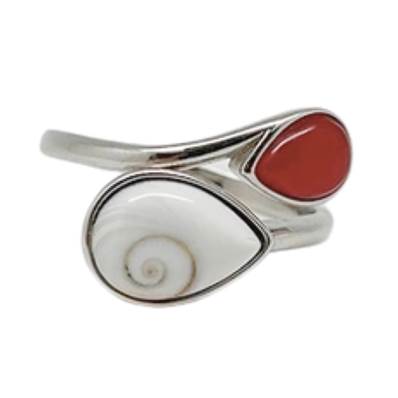 Bague Argent Rhodiée Œil De Sainte Lucie Et Cabochon Rouge