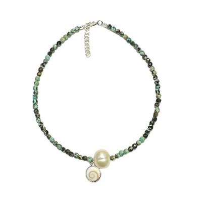 Bracelet Turquoise Africaine Et Perle D’eau Douce Avec Œil De Sainte Lucie