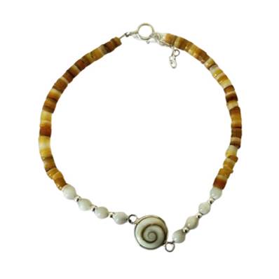 Bracelet Minorquine Marron Et Perles Blanches Avec Œil De Sainte Lucie