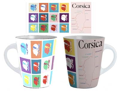 Mug Corsica multicolore – Tête de Maure et carte de l’île