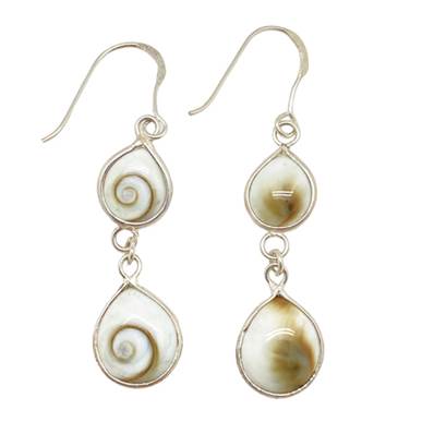 Boucles D’Oreilles Pendantes Doubles Gouttes Œil De Sainte Lucie Argent 925