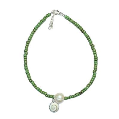 Bracelet Perles Vert Foncé Et Perle D’eau Douce Avec Œil De Sainte Lucie