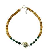 Bracelet Minorquine Marron Et Malachite Avec il De Sainte Lucie (Autre modle)