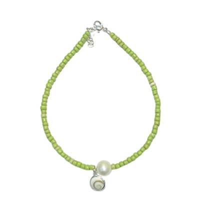 Bracelet Perles Vert Anis Et Perle D’eau Douce Avec Œil De Sainte Lucie