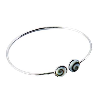 Bracelet Jonc Argent Deux Cabochons Ronds Œil De Sainte Lucie