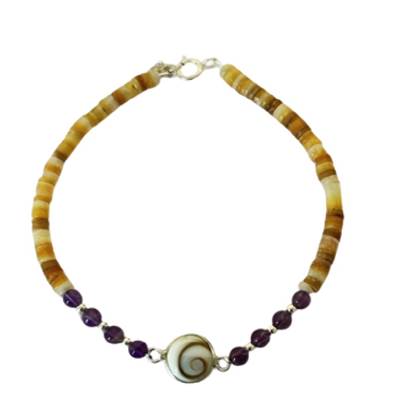Bracelet Minorquine Marron Et Améthyste Avec Œil De Sainte Lucie