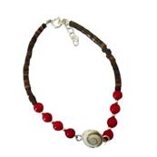 Bracelet Minorquine Marron Et Corail Teint Avec il De Sainte Lucie