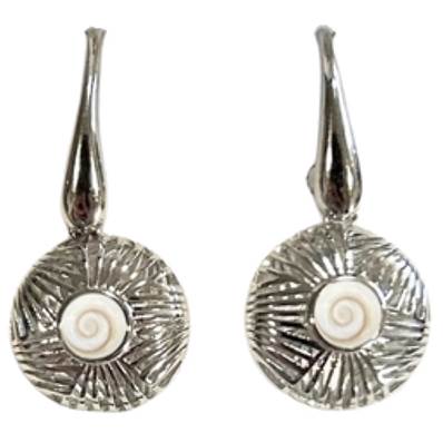 Boucles D’Oreilles Pendantes Soleil Argent Rhodié Œil De Sainte Lucie