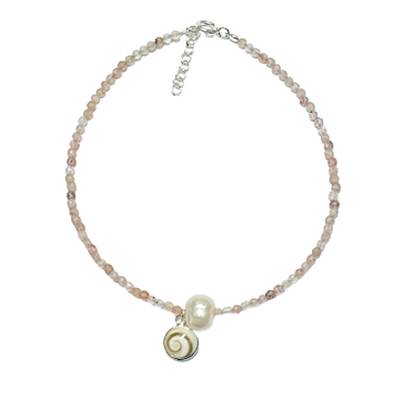Bracelet Quartz Rose Et Perle D’eau Douce Avec Œil De Sainte Lucie