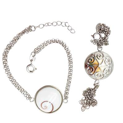 Bracelet Argent Maille Large Et Cabochon Rond Œil De Sainte Lucie