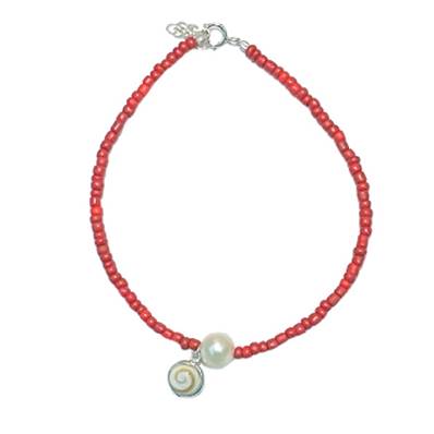 Bracelet Perles Rouges Et Perle D’eau Douce Avec Œil De Sainte Lucie
