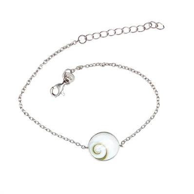 Bracelet Argent Chaîne Et Grand Cabochon Rond Œil De Sainte Lucie