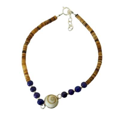 Bracelet Minorquine Marron Et Lapis Lazuli Avec Œil De Sainte Lucie