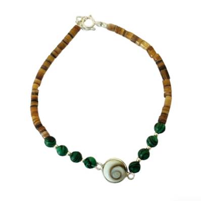 Bracelet Minorquine Marron Et Malachite Avec Œil De Sainte Lucie (Variante)
