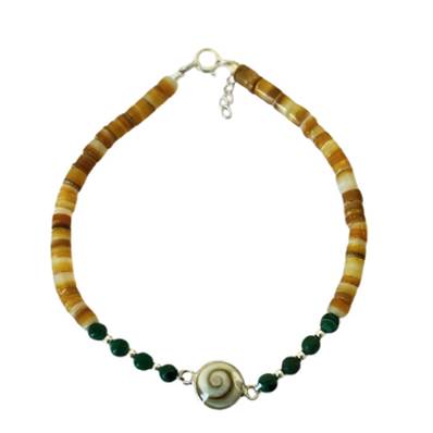 Bracelet Minorquine Marron Et Malachite Avec Œil De Sainte Lucie (Autre modèle)