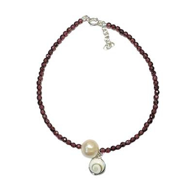 Bracelet Grenat Rouge Et Perle D’eau Douce Avec Œil De Sainte Lucie