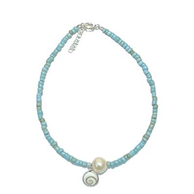 Bracelet Perles Turquoises Et Perle D’eau Douce Avec Œil De Sainte Lucie