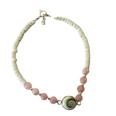 Bracelet Minorquine Blanche Et Quartz Rose Avec Œil De Sainte Lucie