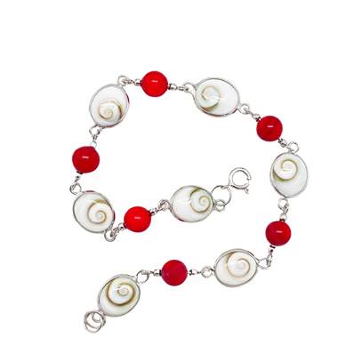 Bracelet Argent Œil De Sainte Lucie Et Perles Rouges